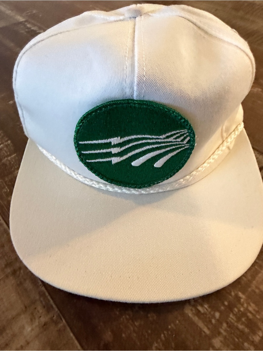 VTG 80s K-Brand Rural Electric Rope Hat Made In USA White Golf Cap Green visor